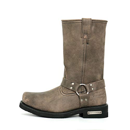 Stone Wash Brown 11-inch Tall Harness Leather Boots P288