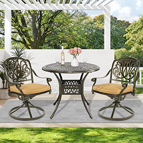 3-Piece Outdoor Patio Dining Set with Cast Aluminum and 2 Cushions B1888
