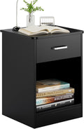 Black 2 Tier Nightstand with Drawer and Storage Cabinet O41043