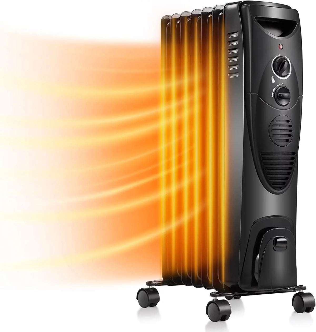 Oil Filled Radiator Heater with 3 Heat Settings, Adjustable Thermostat, Overheat & Tip-Over Protection (Black) S3655