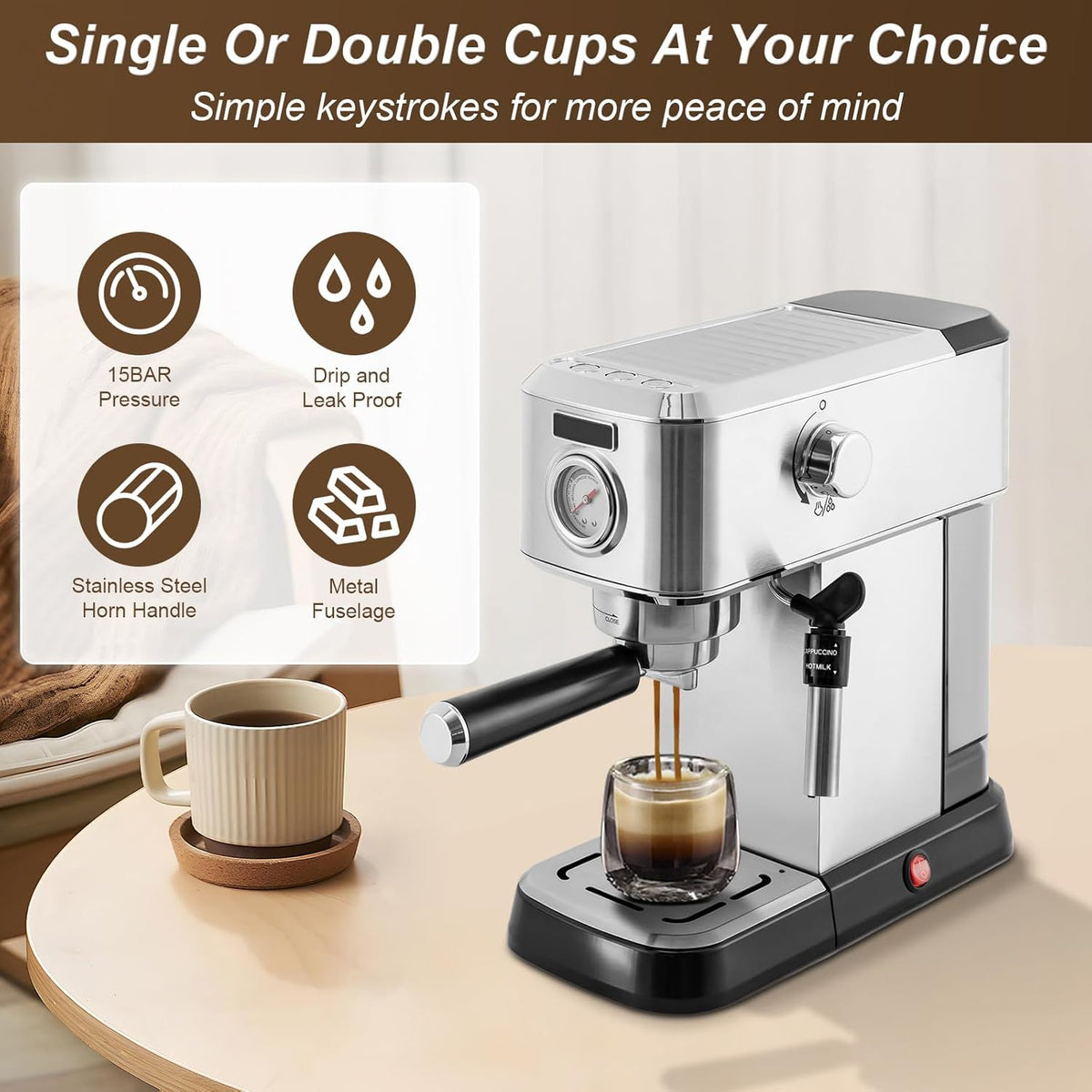 15 Bar Espresso Machine with Milk Frother Steamer G62027