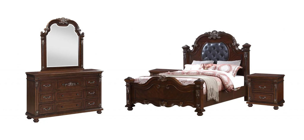 Queen Bedroom Set 5Pcs Cherry Finish Wood Z7353
