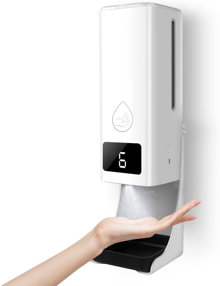 2 in 1 Wall Mount Infrared Thermometer with Hand Sanitizing Soap Dispenser, White H429