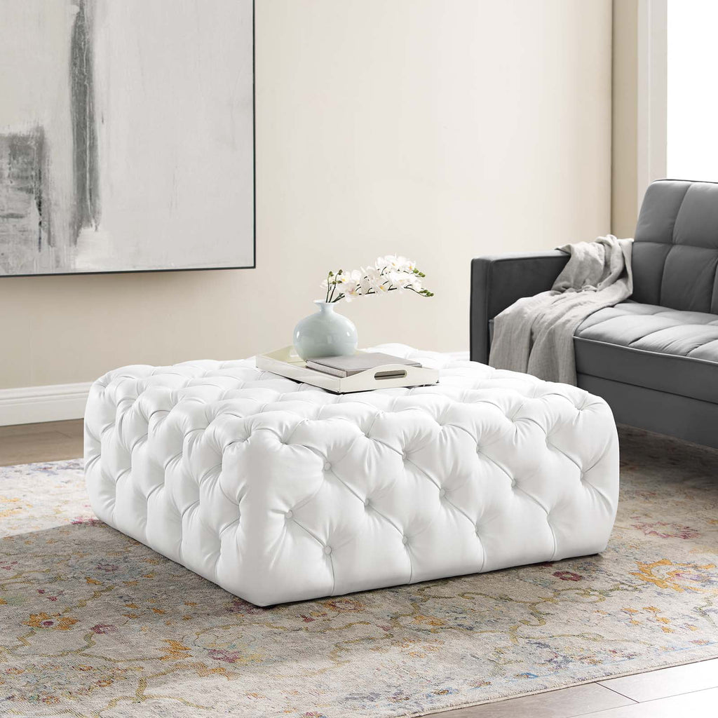 White Faux Leather Tufted Accent Chair Ottoman E3352