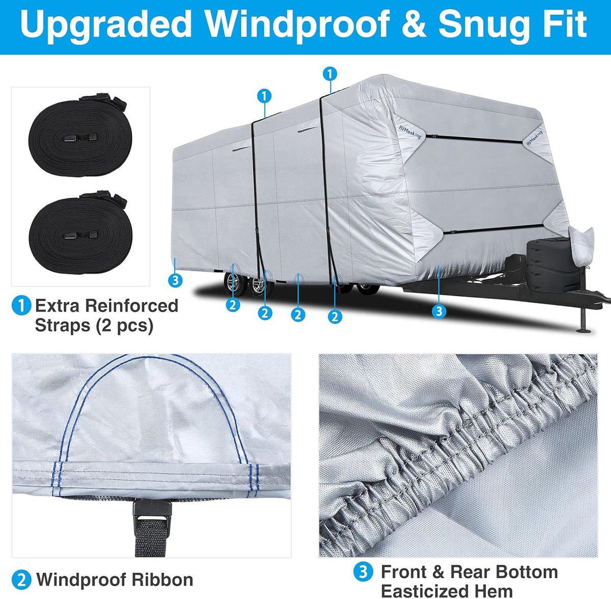 RV Cover Waterproof Travel Trailer Cover Rip-Stop Camper Cover Fits 20'1 - 22' Motorhome K91623
