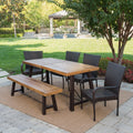 6-Piece Acacia Wood Dining Set with Wicker Stacking Chairs Y662