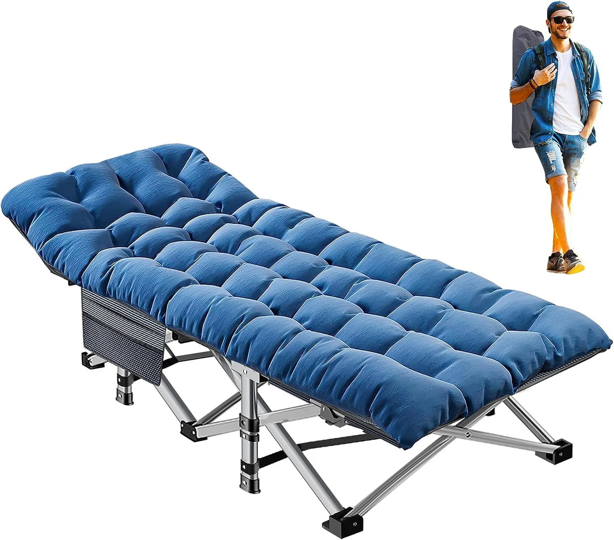 2 Pack Folding Camping Cot with Mattress and Carry Bag B44674