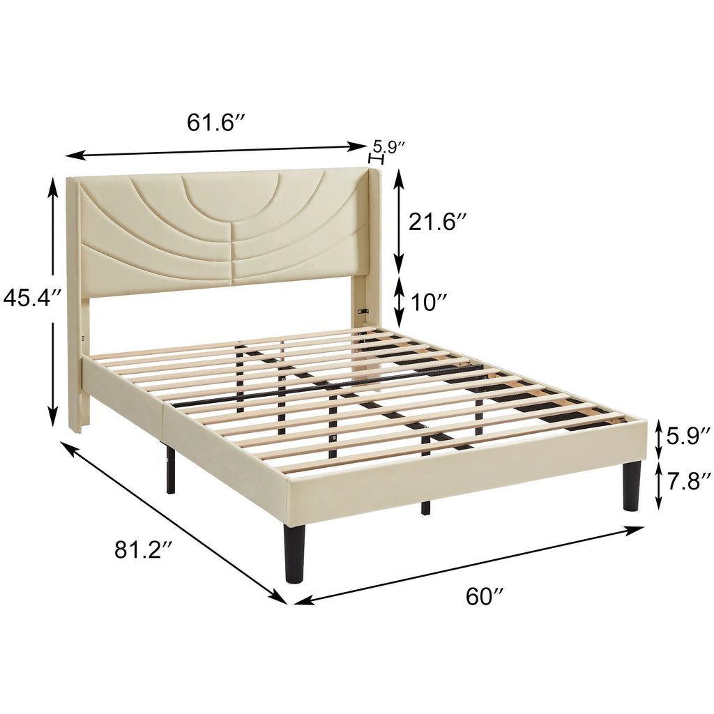 Queen Platform Bed Frame with Upholstered Headboard V8852