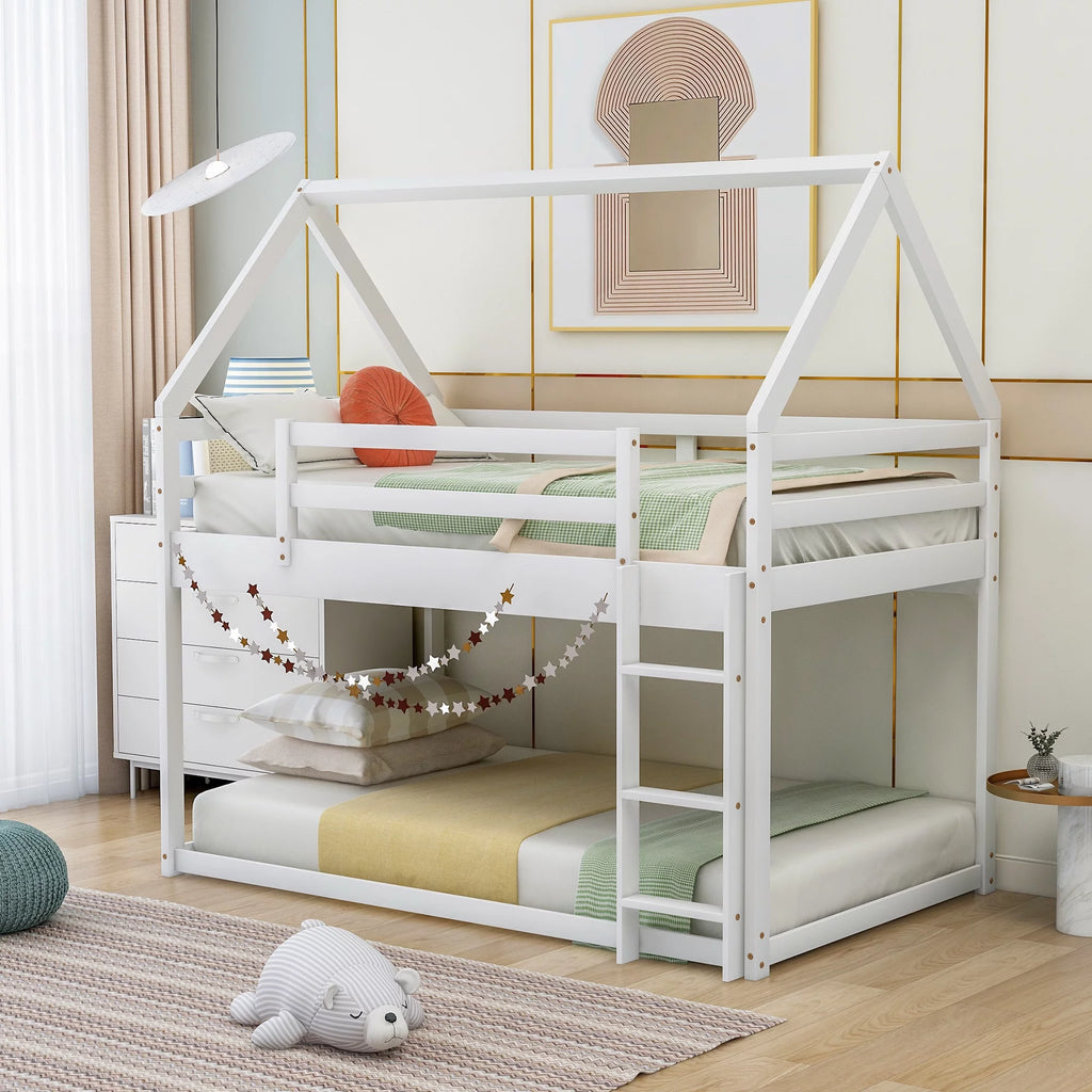 White Low Bunk Bed with Ladder L68912