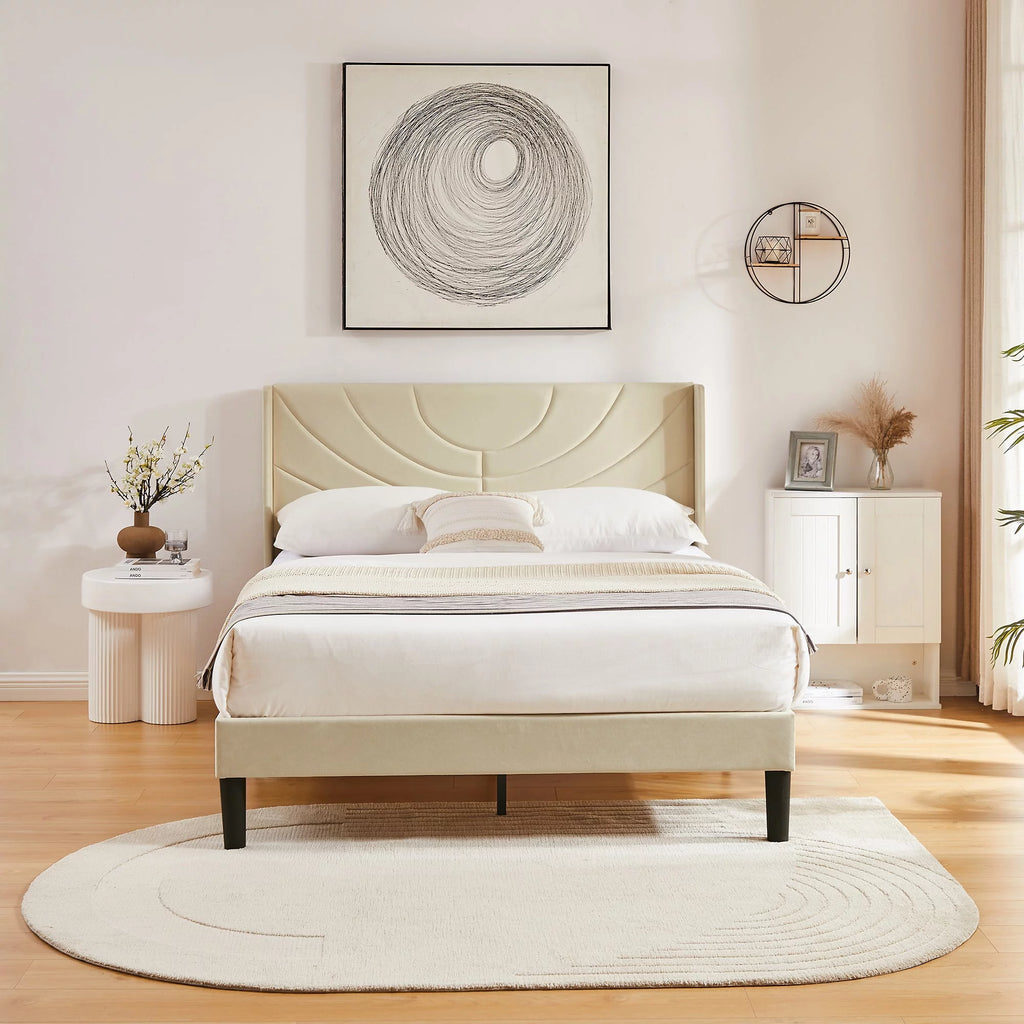 Queen Platform Bed Frame with Upholstered Headboard V8852