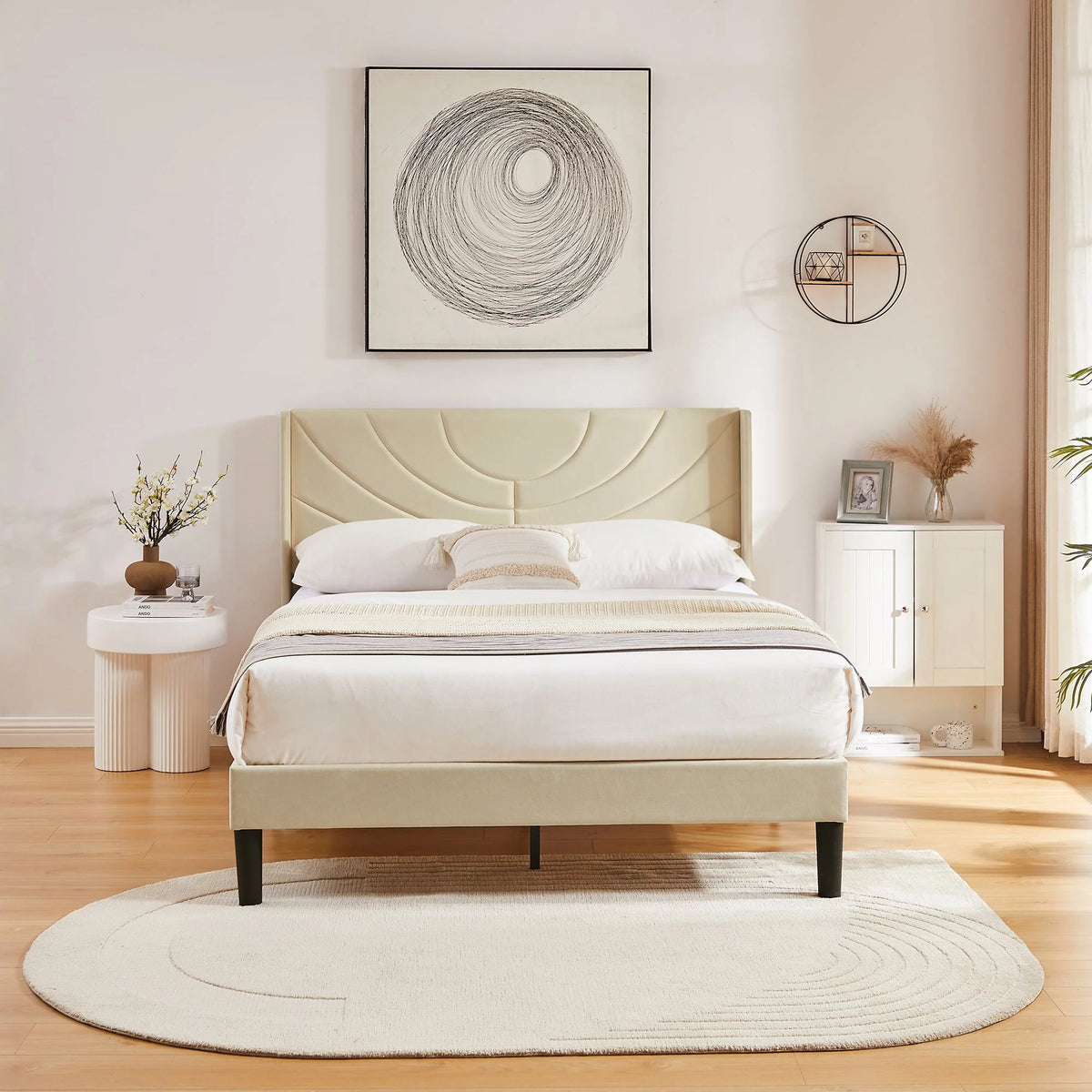 Queen Platform Bed Frame with Upholstered Headboard V8852