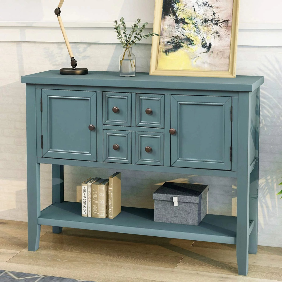 Console Table with Storage Drawers Cabinets and Bottom Shelf B800953