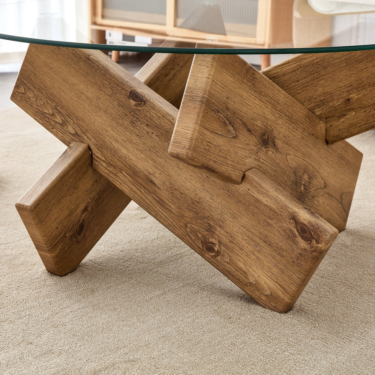 Round Coffee Table with Tempered Glass Countertop K11529