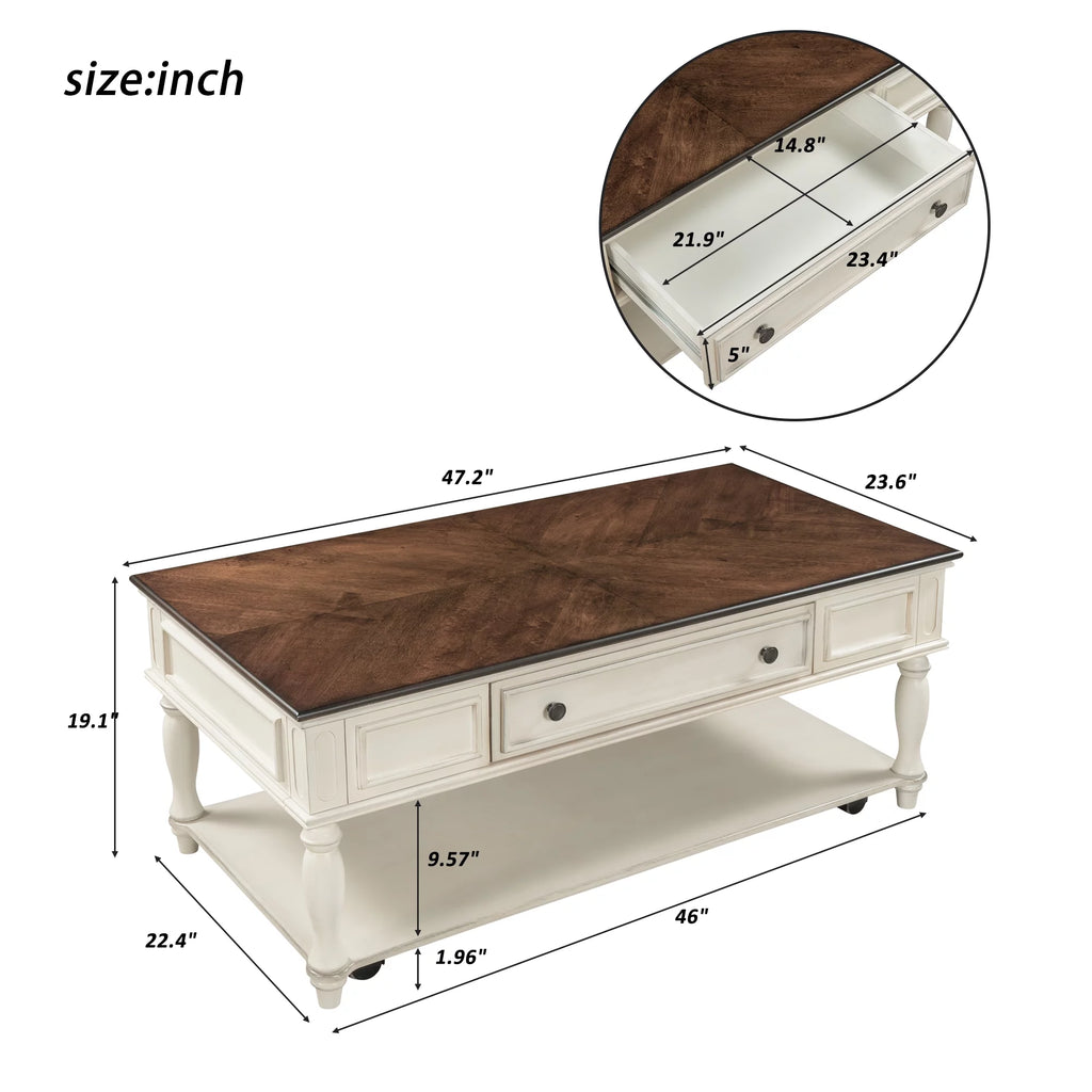 Two-tone Retro Coffee Table with Caster Wheels M3412