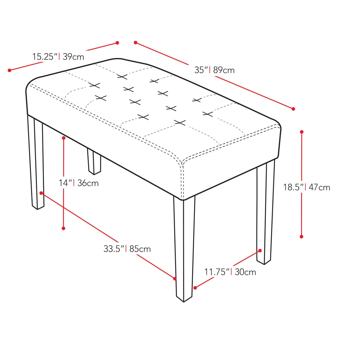 Red Leatherette Bench K13936