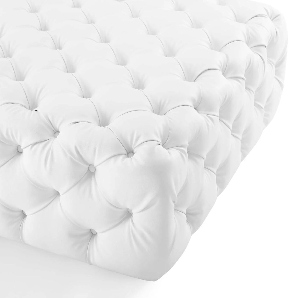 White Faux Leather Tufted Accent Chair Ottoman E3352