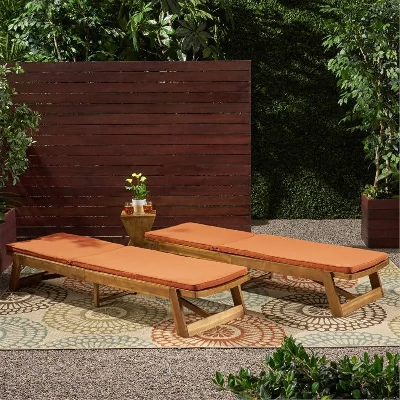 Teak and Orange Acacia Wood Chaise Lounge Set of 2 V986291