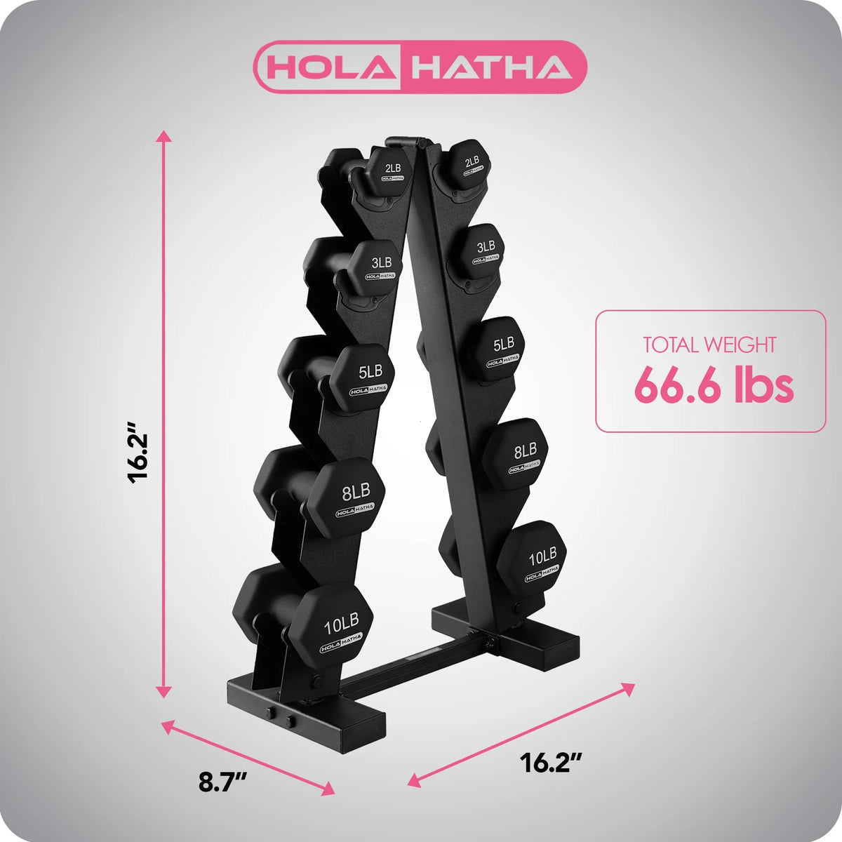 3, 5, and 8 Pound Dumbbell Hand Weight Set with Storage Rack S2991