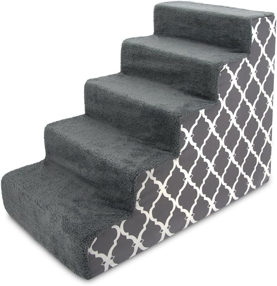 Gray Lattice Print 5-Step Pet Steps and Stairs with Foam, Pack of 2 H9217