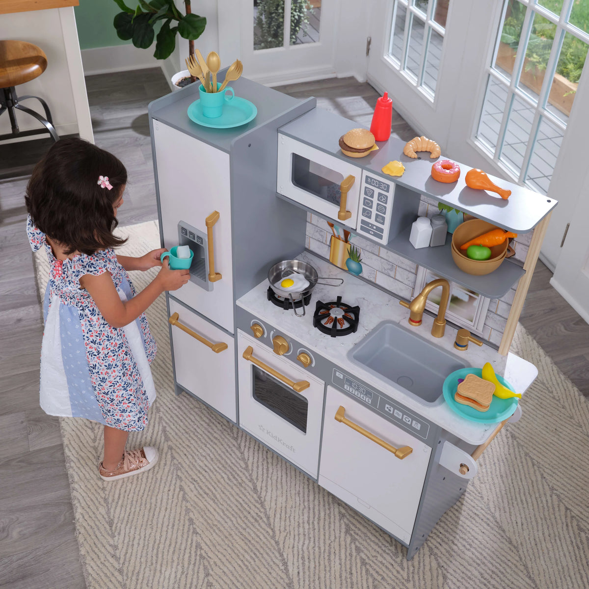 Gray Wooden Play Kitchen with 36 Accessories D523