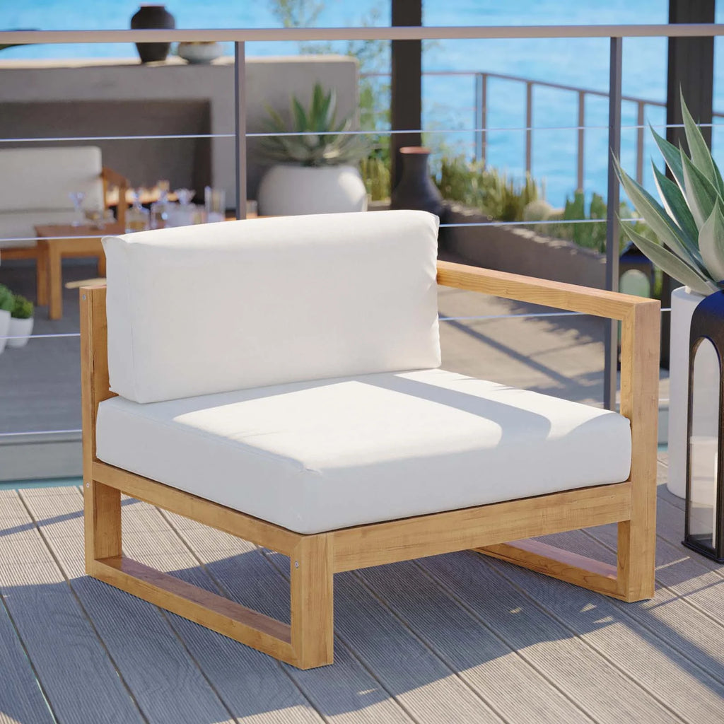 White Teak Wood Fabric Lounge Chair Z386