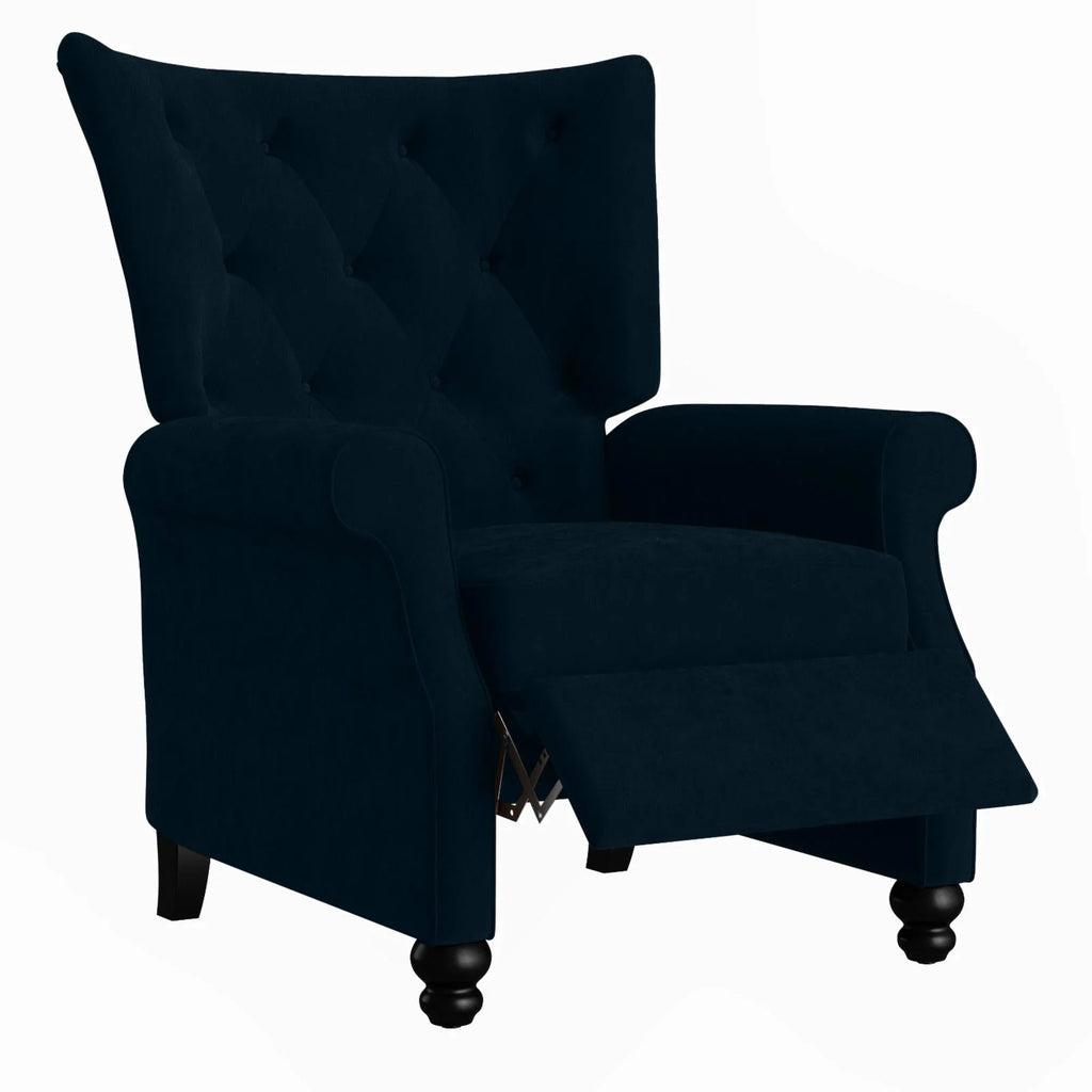 Navy Blue Velvet Push Back Recliner N365