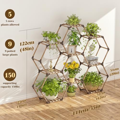 Hexagonal Wooden Plant Stand J7697