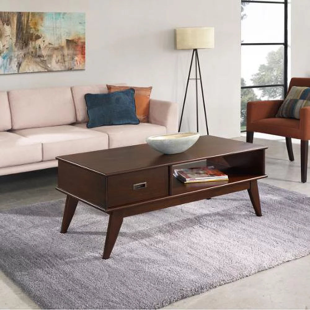 Solid Hardwood 48 Inch Wide Rectangle Mid Century Modern Coffee Table E30664