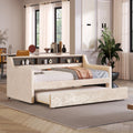 Beige Twin Size Velvet Daybed with Trundle and Storage Shelves A9526