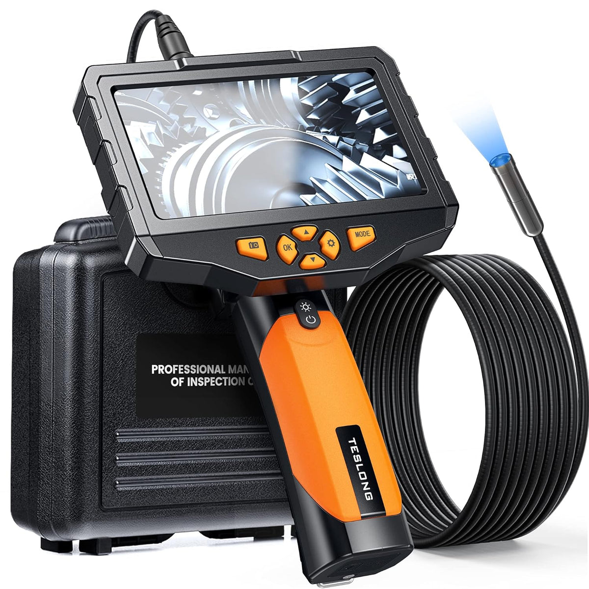 5 Megapixels Auto-Focus Inspection Camera with 5 inches IPS HD Screen, 10ft Waterproof Flexible Cable, LED Flashlight, Case, 32GB Card P70454