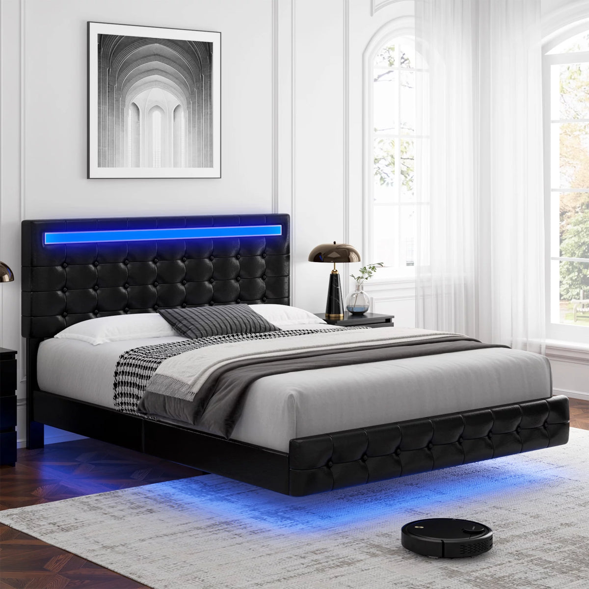 King LED Platform Bed with Under Bed Storage V260058