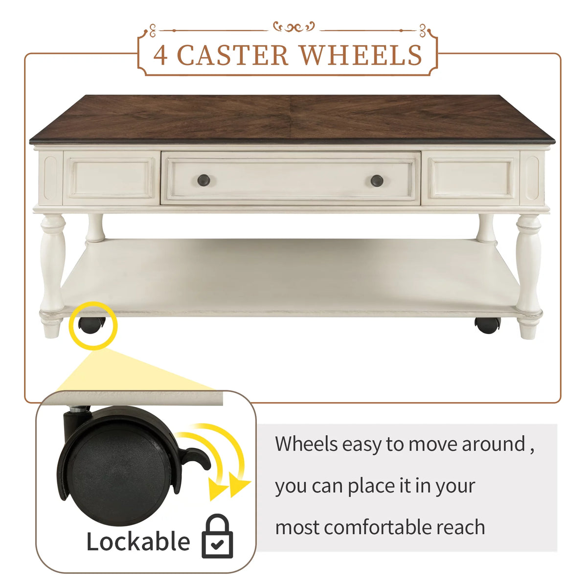 Two-tone Retro Coffee Table with Caster Wheels M3412