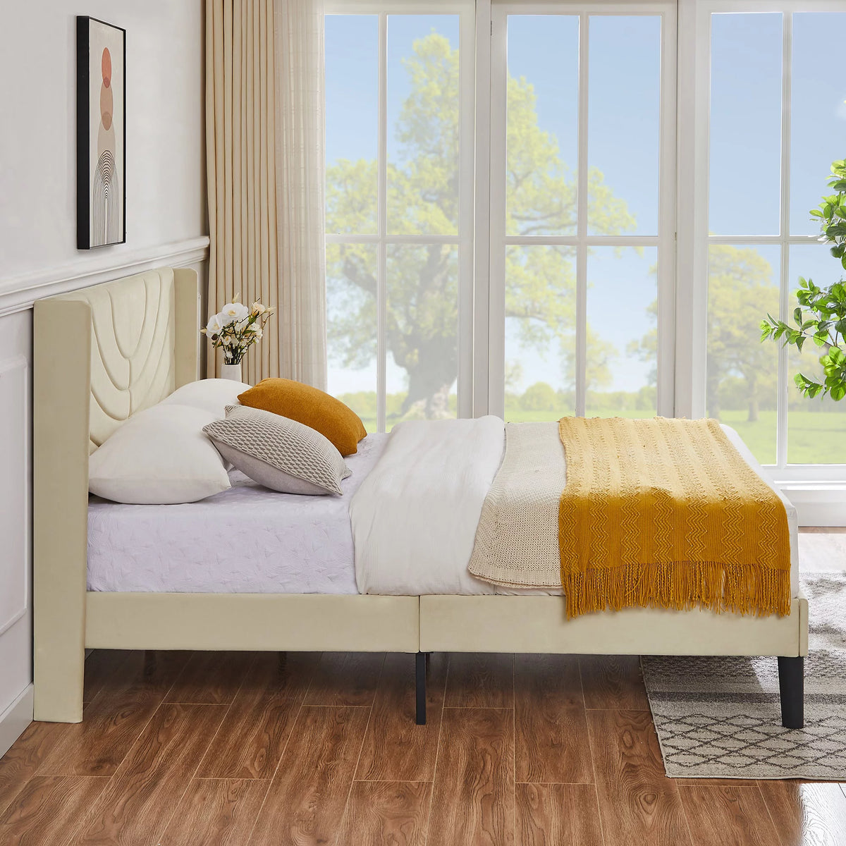 Queen Platform Bed Frame with Upholstered Headboard V8852