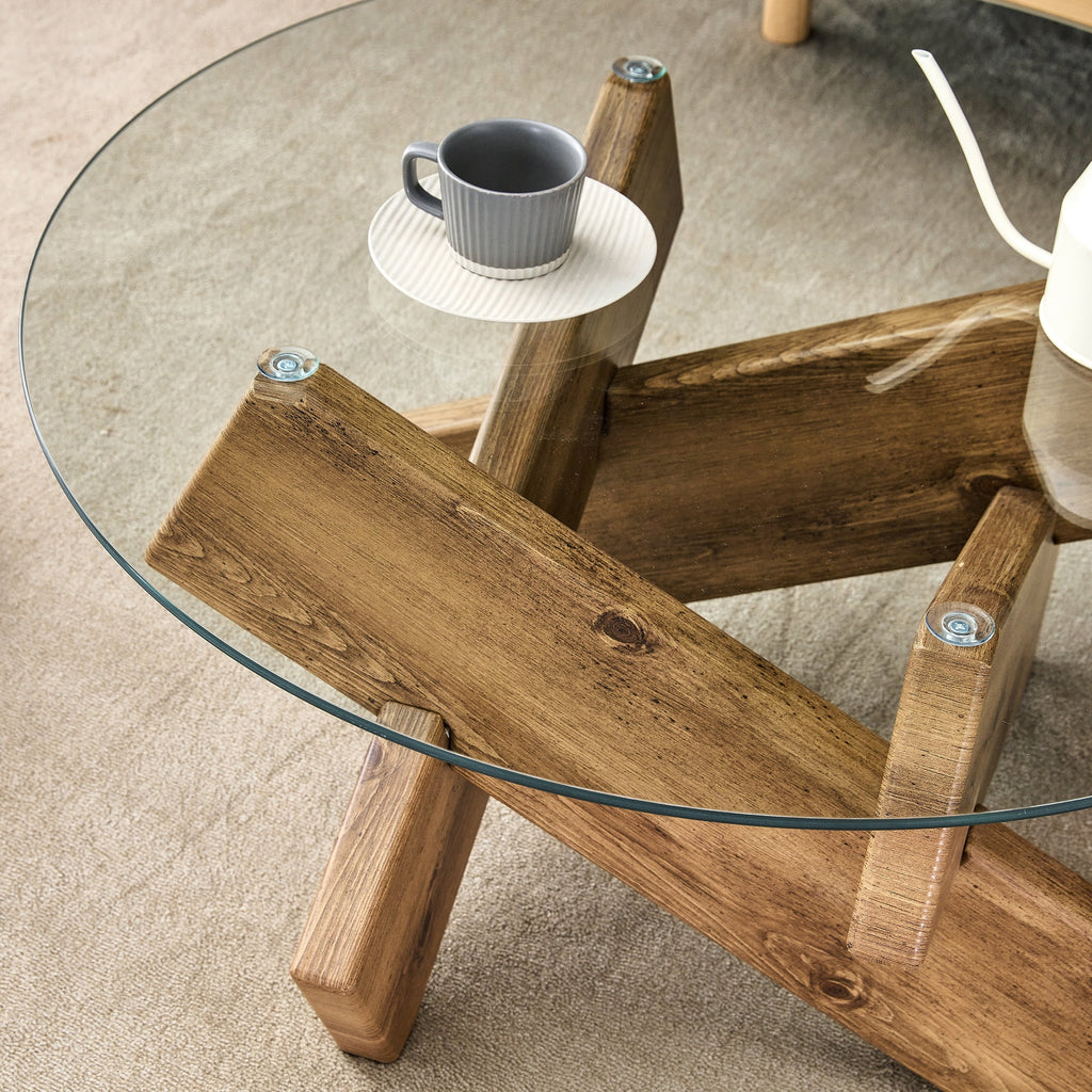 Round Coffee Table with Tempered Glass Countertop K11529