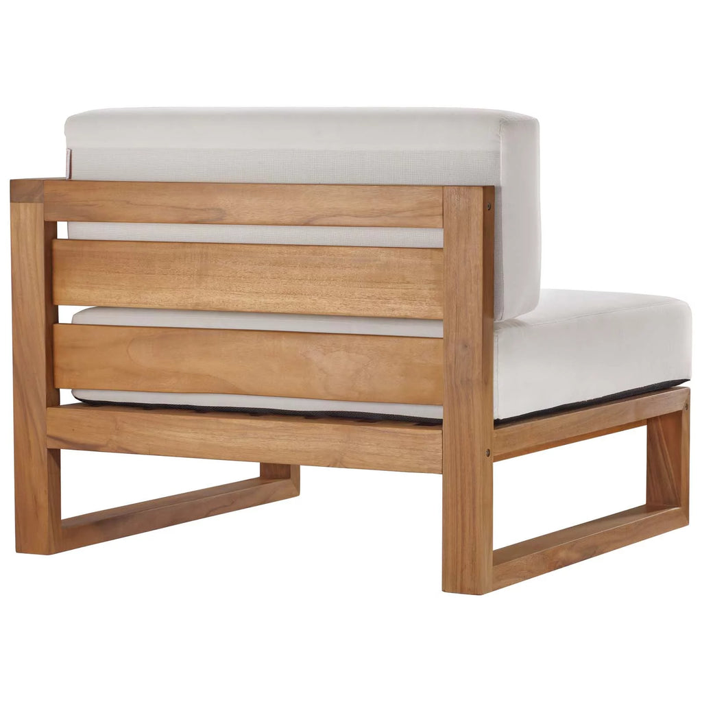 White Teak Wood Fabric Lounge Chair Z386