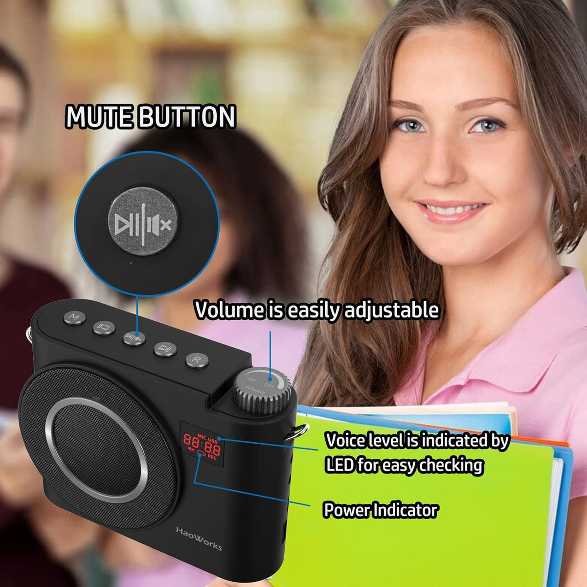 20W Wired Microphone Voice Amplifier with Speaker, Bluetooth Mini PA System, Pack of 2 C579674