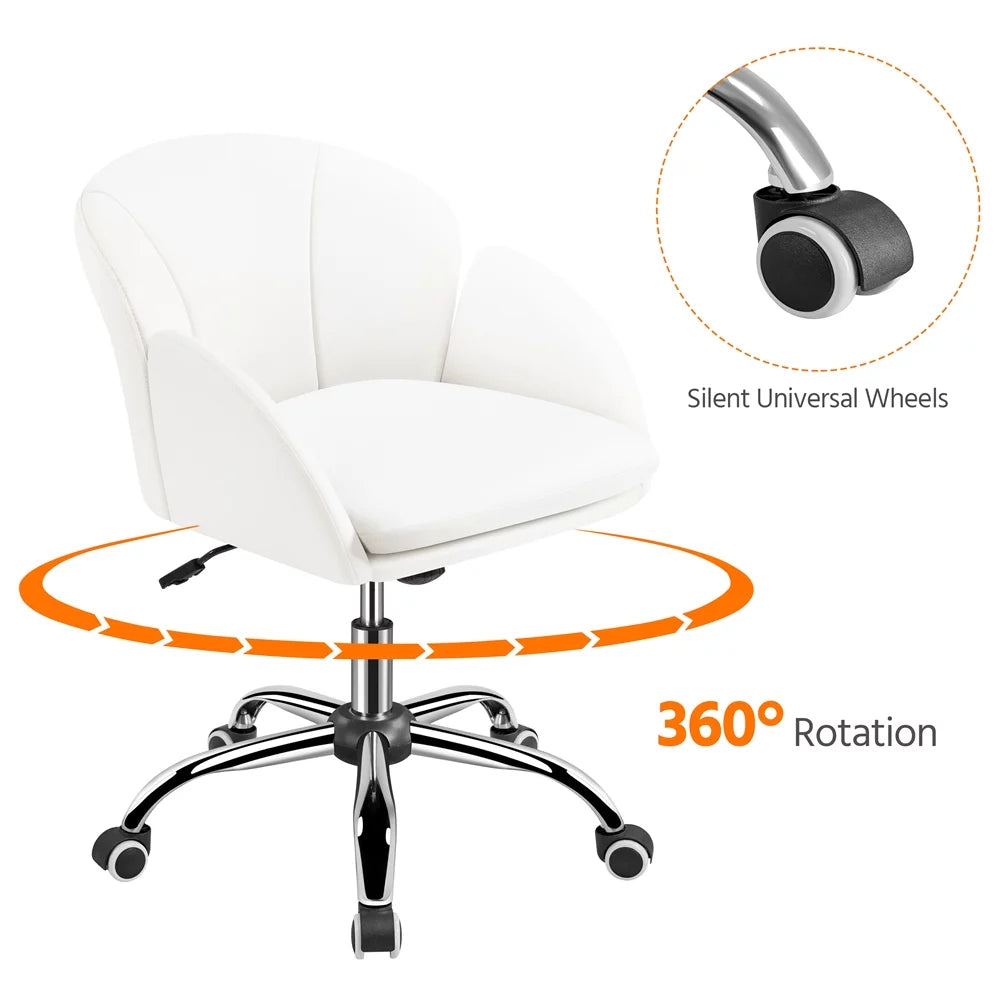 White Swivel Rolling Desk Chair with Armrests O96948
