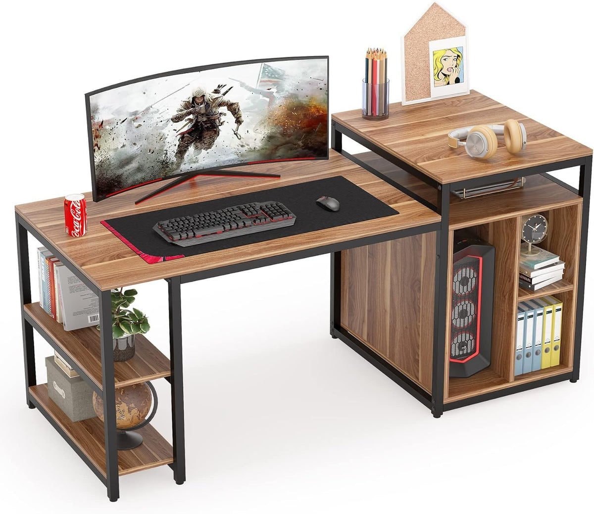Extra Large Computer Desk with Storage Shelf and Printer Stand N1566