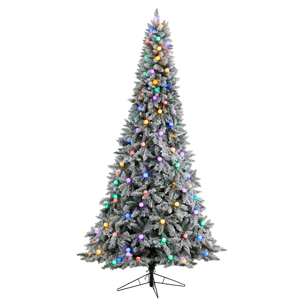 9.5Ft. Artificial Christmas Tree With 150 Multi Color Globe Bulbs And 2297 Bendable Branches K6717