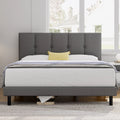 Full Size Bed Frame with Upholstered Headboard and Wooden Slats, Dark Grey N834