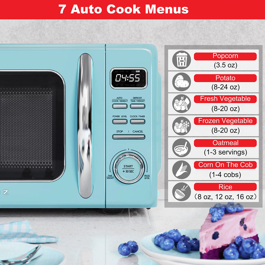 Blue 0.9 cu ft Retro Countertop Microwave Oven Y134359