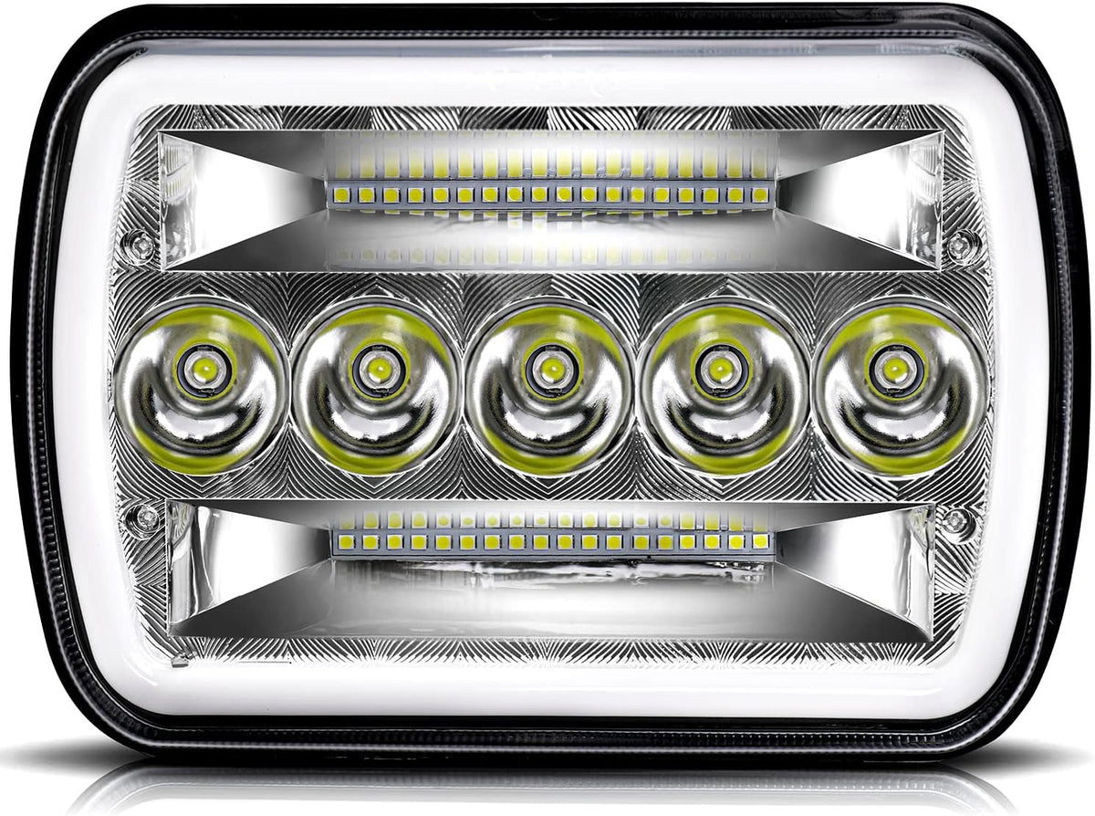 5x7 LED Headlight 87W Sealed Beam Halo Angel Eyes DRL, Pack of 2 L862407