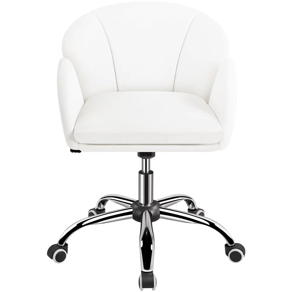 White Swivel Rolling Desk Chair with Armrests O96948