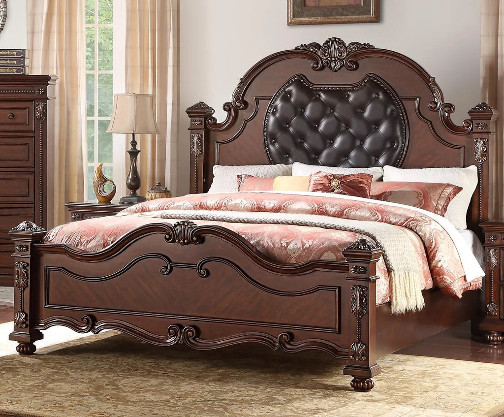 Queen Bedroom Set 5Pcs Cherry Finish Wood Z7353