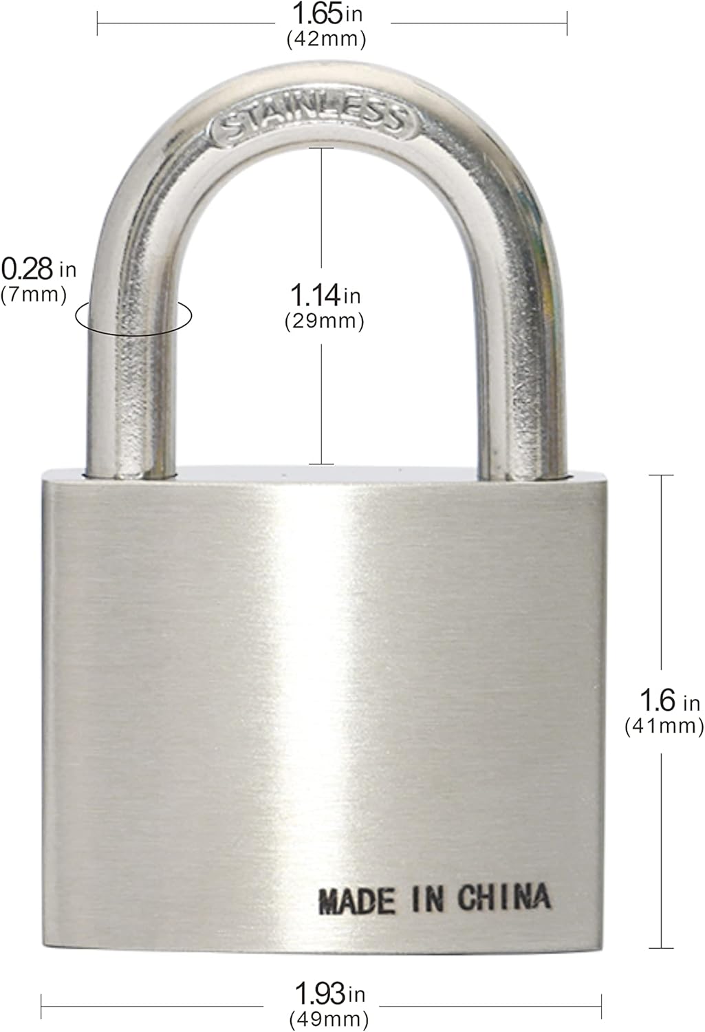 304 Stainless Steel Keyed Alike Padlocks, Pin Tumbler, 2 inch Wide Body, Pack of 4 Q1709