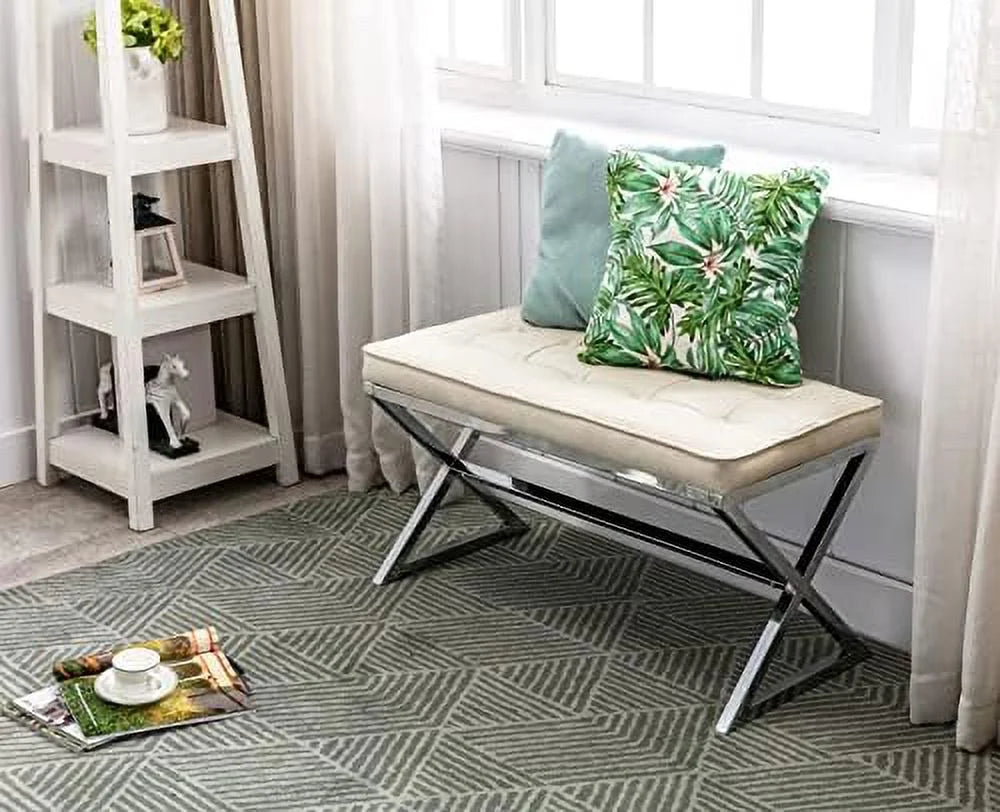 PU Leather Upholstered Entryway Bench with Metal X Legs B102