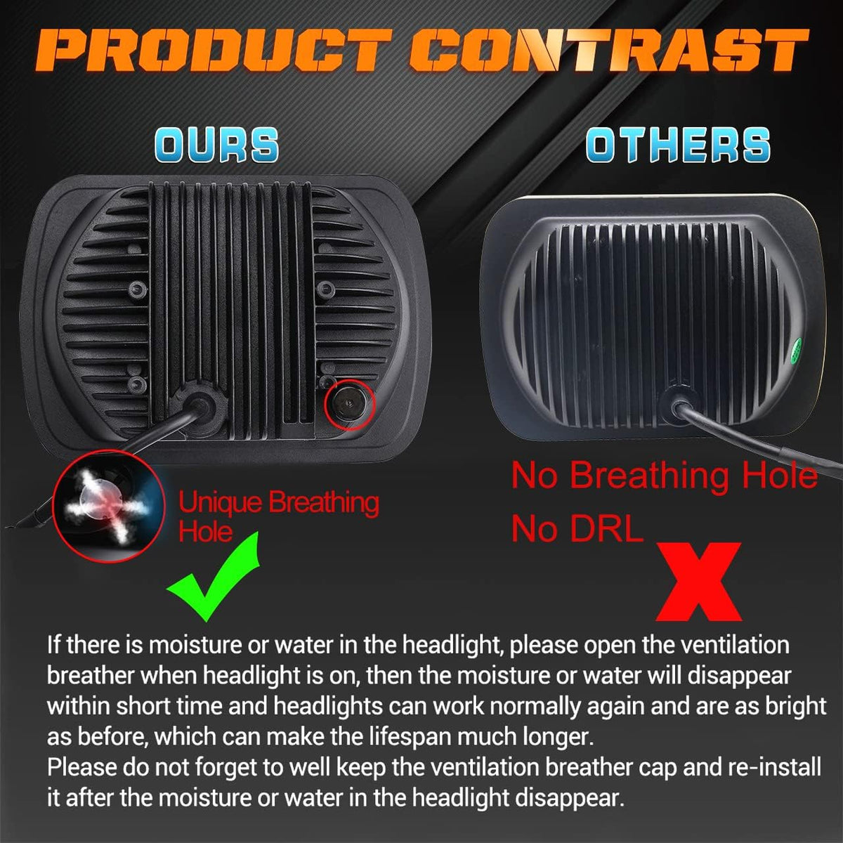 5x7 LED Headlight 87W Sealed Beam Halo Angel Eyes DRL, Pack of 2 L862407