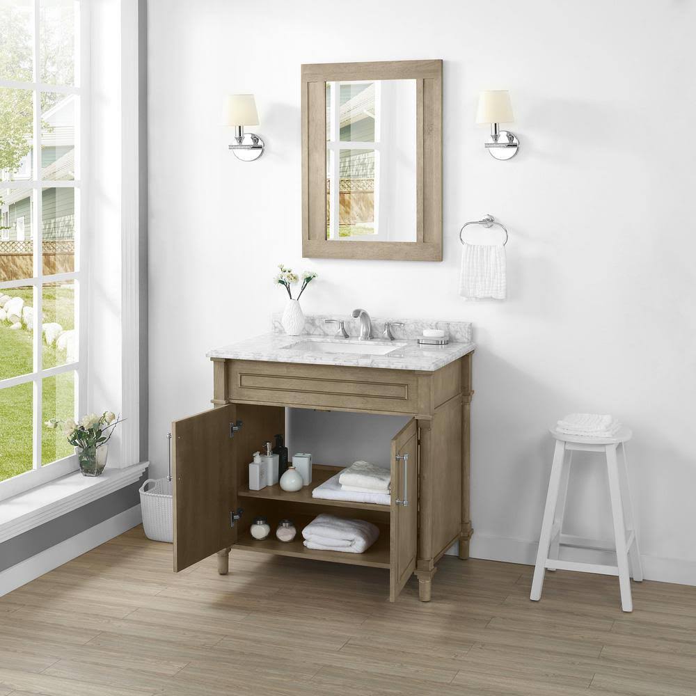 Antique Oak Bath Vanity with Carrara Marble Vanity Top in White G305