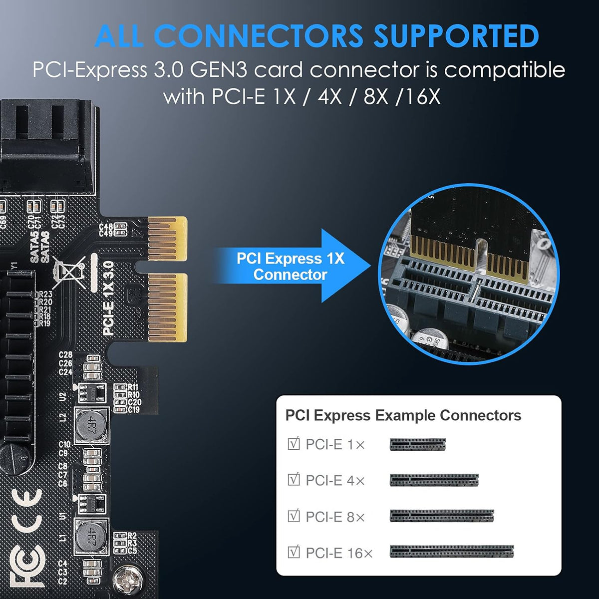6 Port SATA 3.0 PCIe Controller Card with 6 SATA Cables X652020