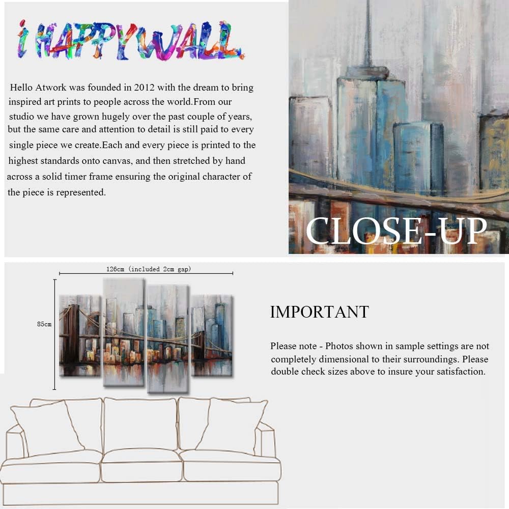 4 Panel Abstract Cityscape Brooklyn Bridge Canvas Wall Art C4149